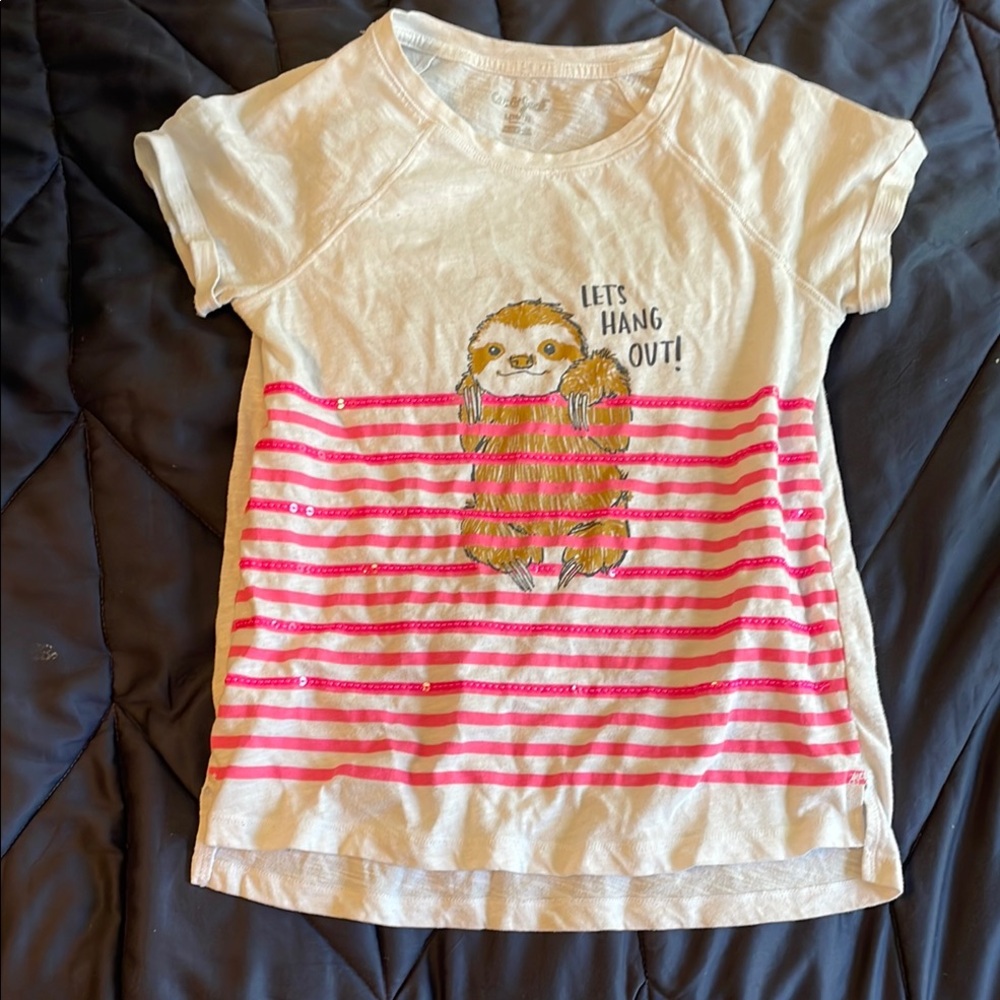 Cat & Jack Cream and Pink Sloth Tee Short Sleeve